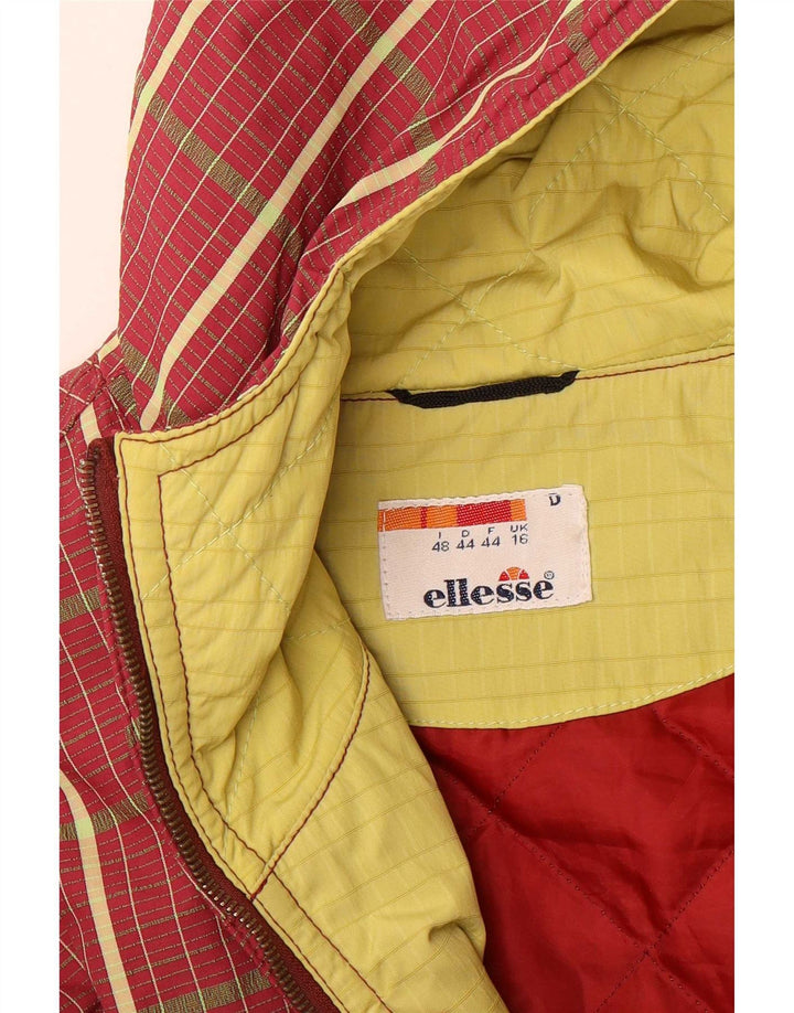 Jaqueta corta-vento feminina Ellesse com capuz grande tamanho UK 16 xadrez vermelho grande