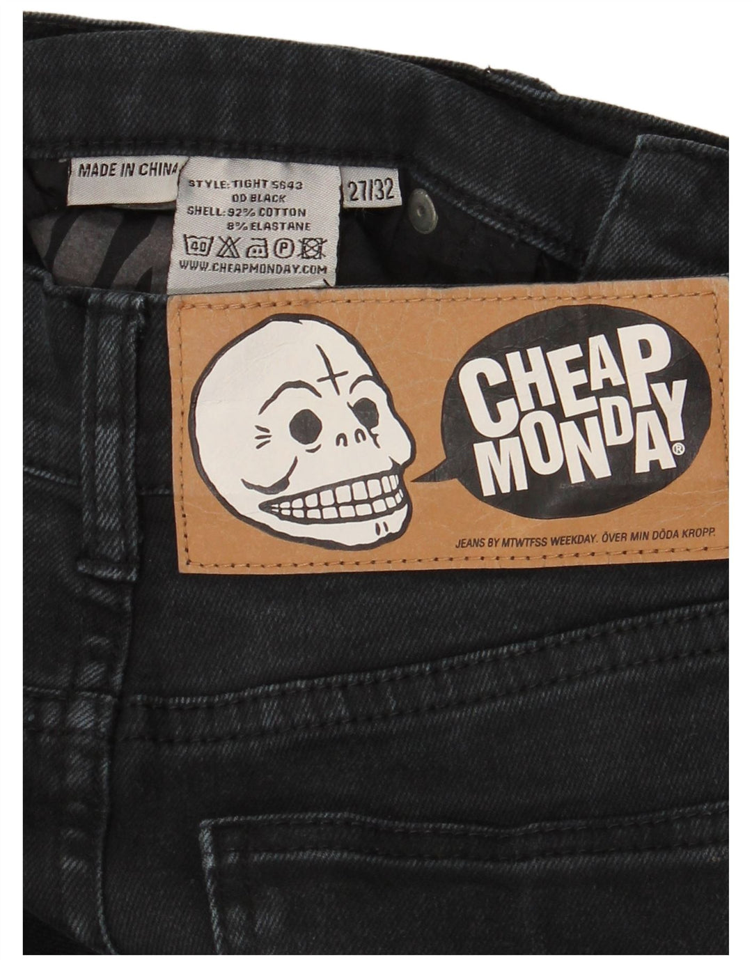 Jeans justos femininos baratos de segunda-feira W27 L28 algodão preto