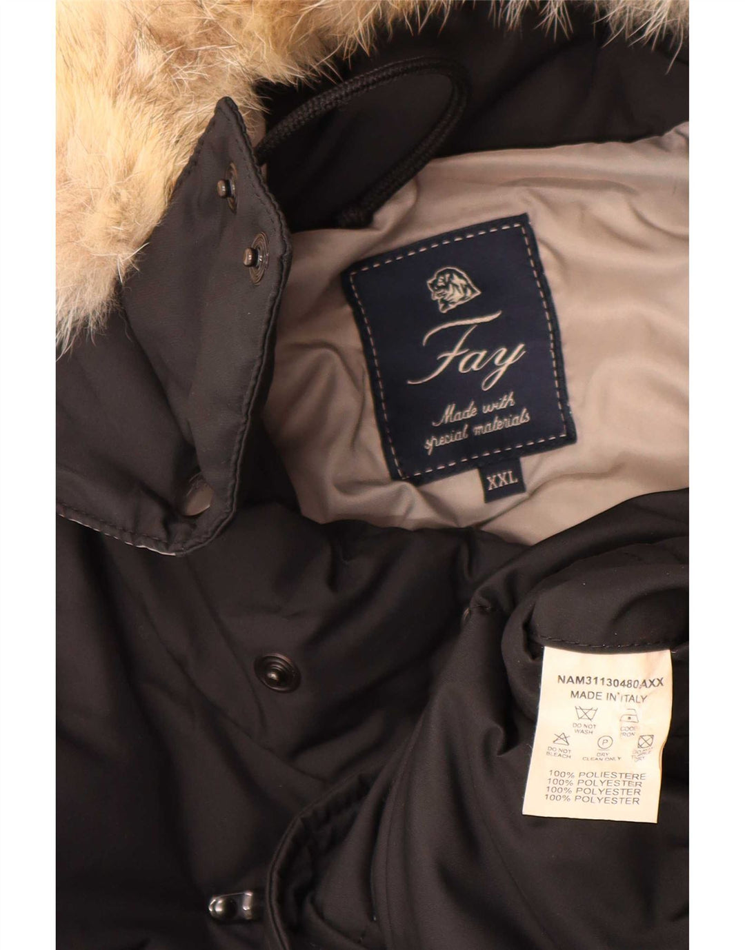 Jaqueta masculina Fay acolchoada com capuz UK 44 2XL poliéster preto