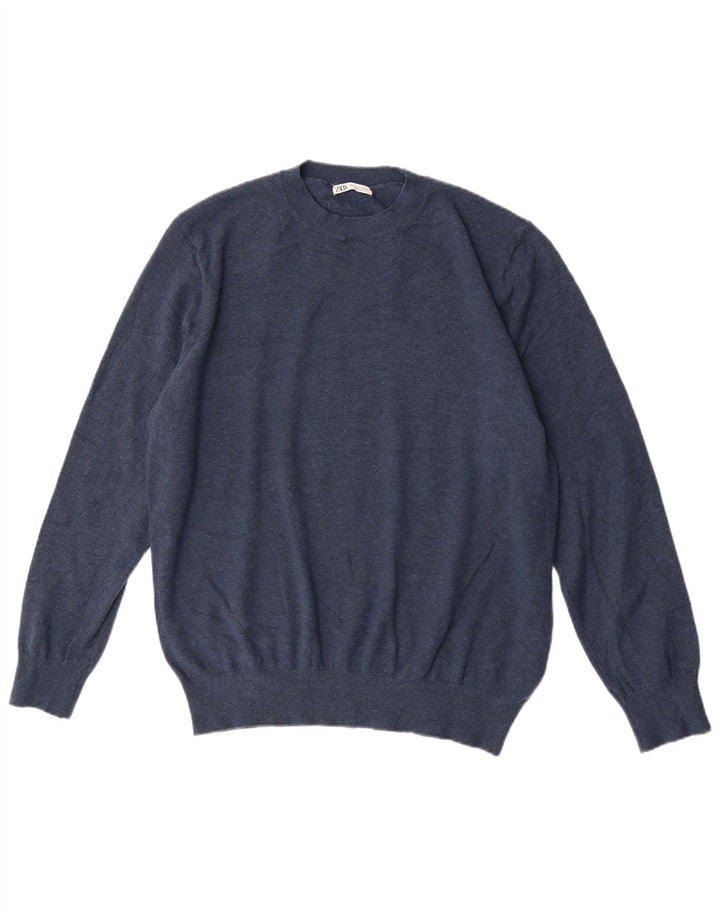 Zara Suéter masculino com gola redonda grande acrílico azul marinho