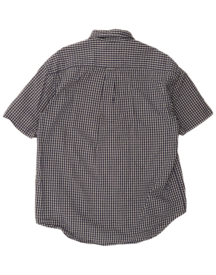 Camisa masculina Nautica de manga curta azul marinho médio algodão guingão