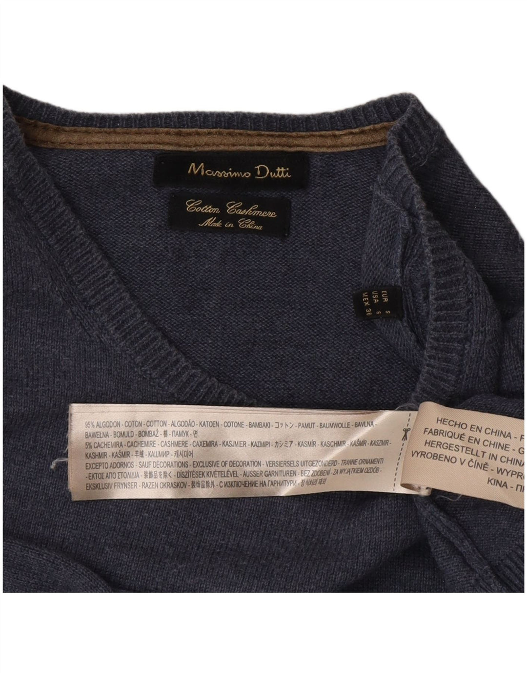 Suéter masculino Massimo Dutti com gola redonda e algodão azul pequeno