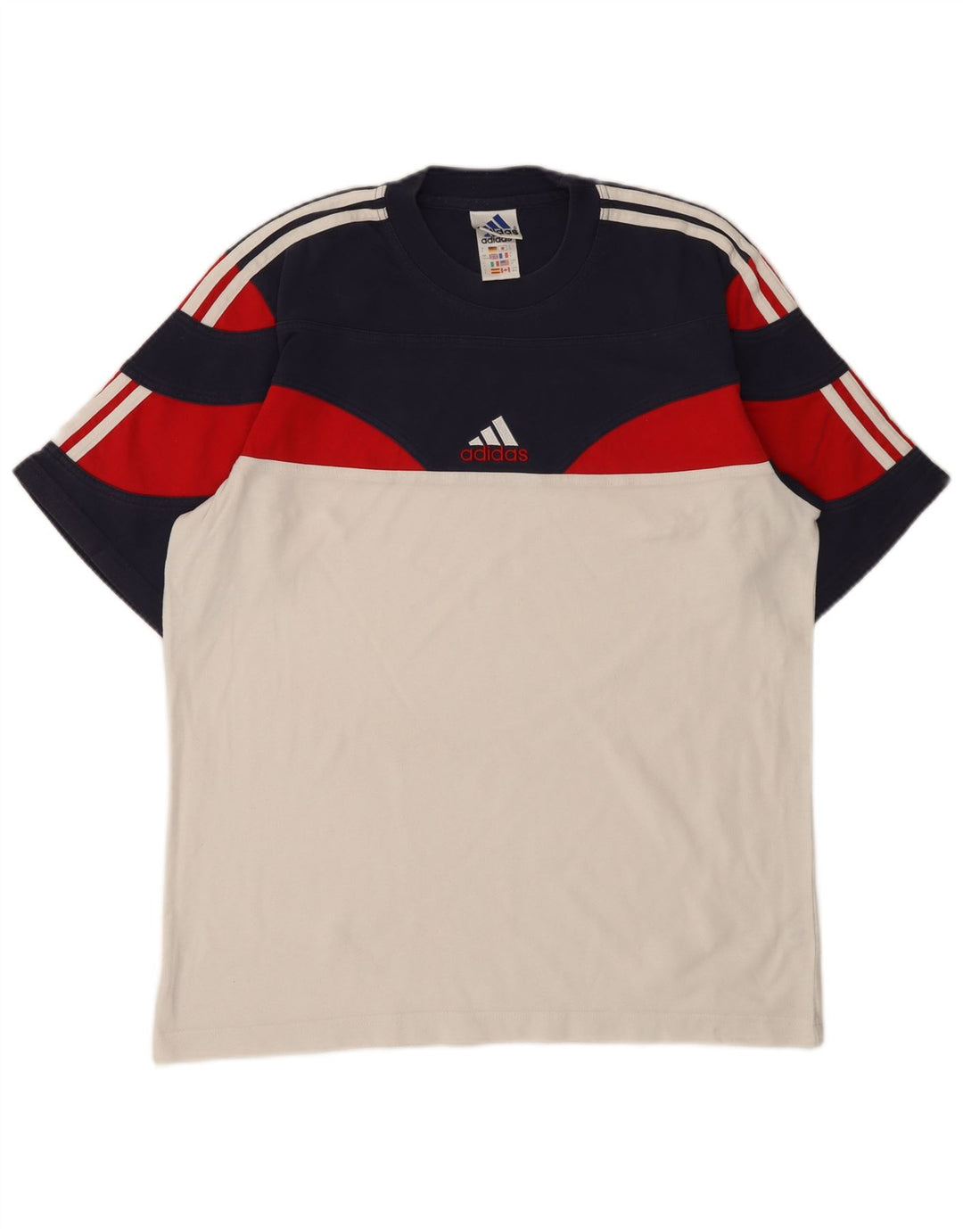 Adidas Mens T-Shirt Top UK 40/42 Médio Multicolorido Colourblock Algodão