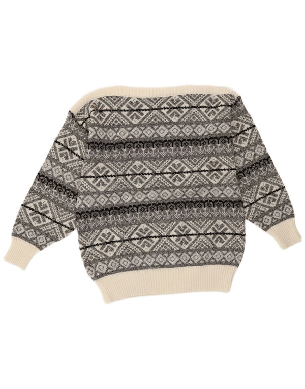 Suéter feminino vintage com gola canoa Reino Unido 14 cinza médio geométrico