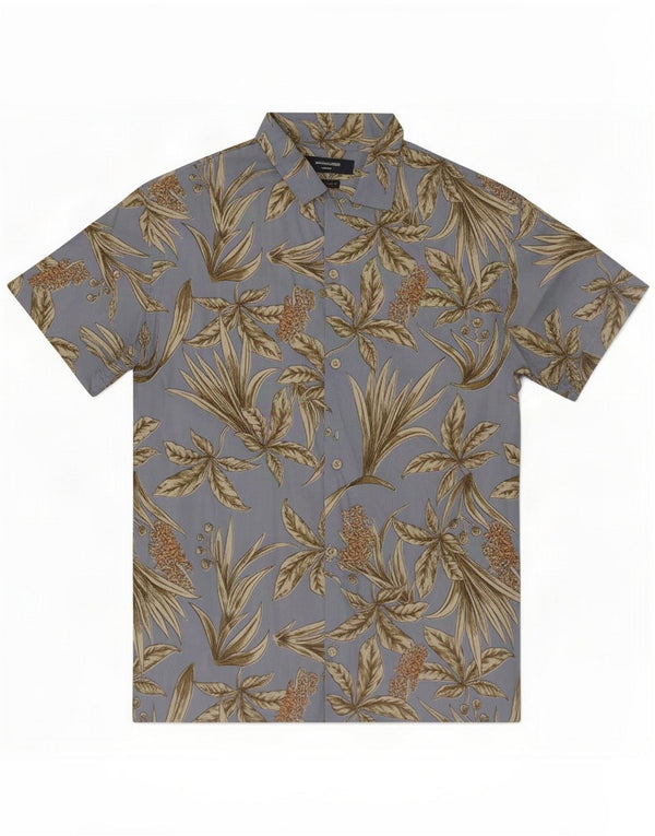 Jack & Jones Camisa havaiana masculina de manga curta Algodão floral azul médio