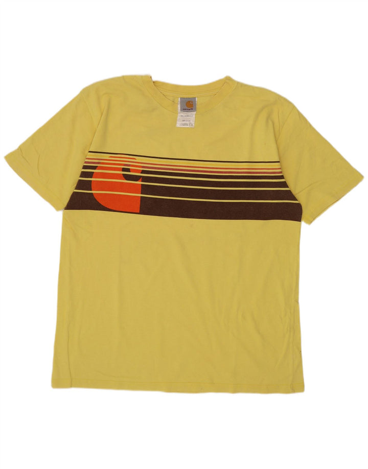 Camiseta gráfica masculina Carhartt de algodão listrado amarelo médio