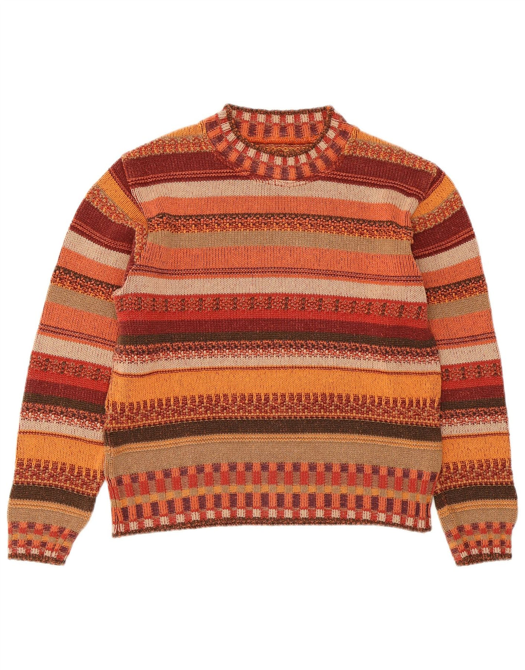 Suéter feminino VINTAGE com gola redonda UK 14 listrado médio multicolorido