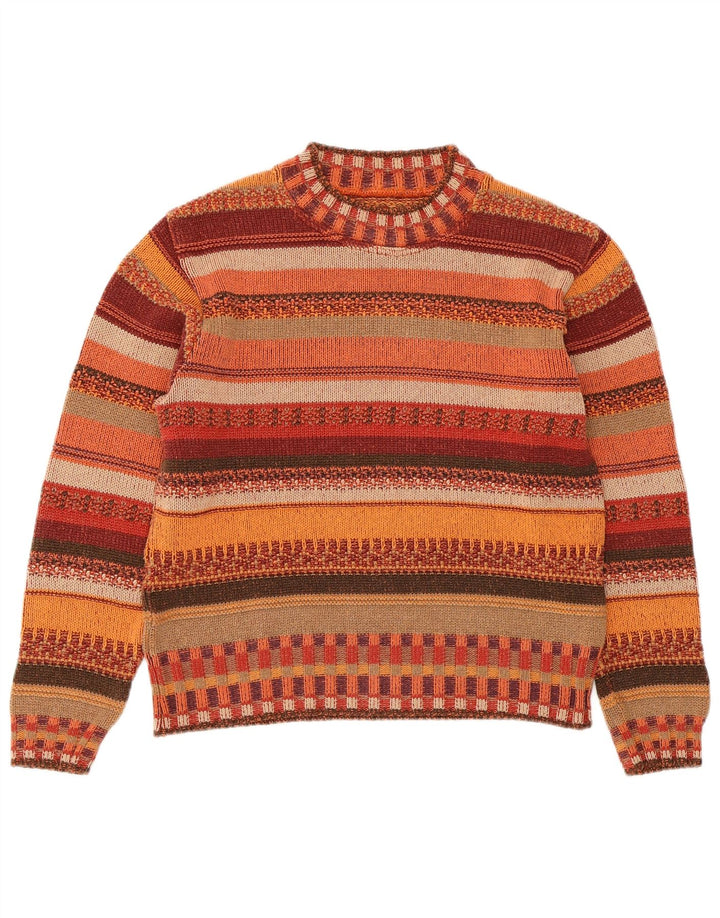 Suéter feminino VINTAGE com gola redonda UK 14 listrado médio multicolorido