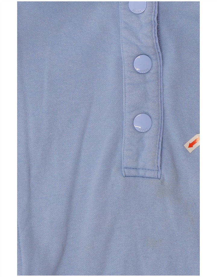Suéter feminino Joules com gola redonda e botão UK 12 algodão azul médio