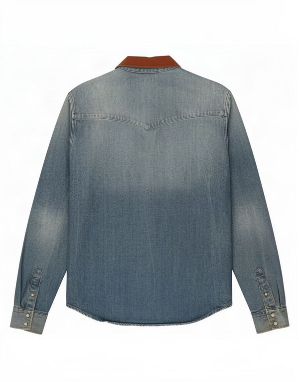 Camisa jeans masculina All Saints Slim Fit de algodão azul médio