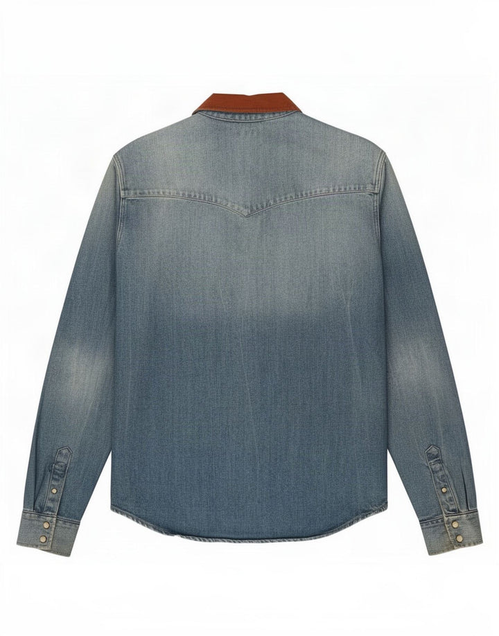 Camisa jeans masculina All Saints Slim Fit de algodão azul médio