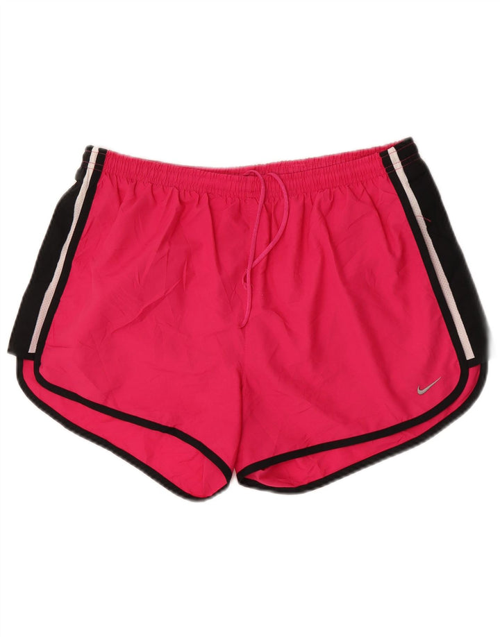 Shorts esportivos femininos Nike Dri Fit US 8/10 médio rosa colorblock poliéster