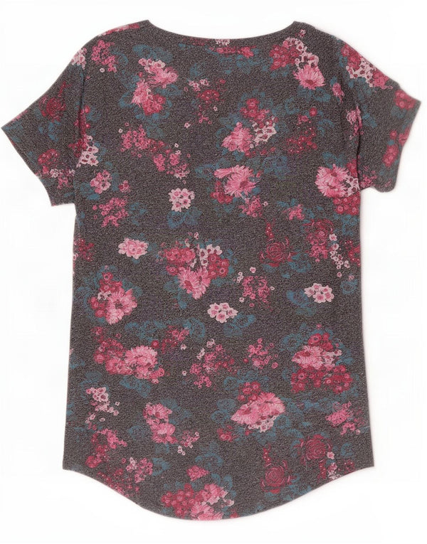 Camiseta feminina Superdry com estampa gráfica UK 6 XS cinza floral algodão