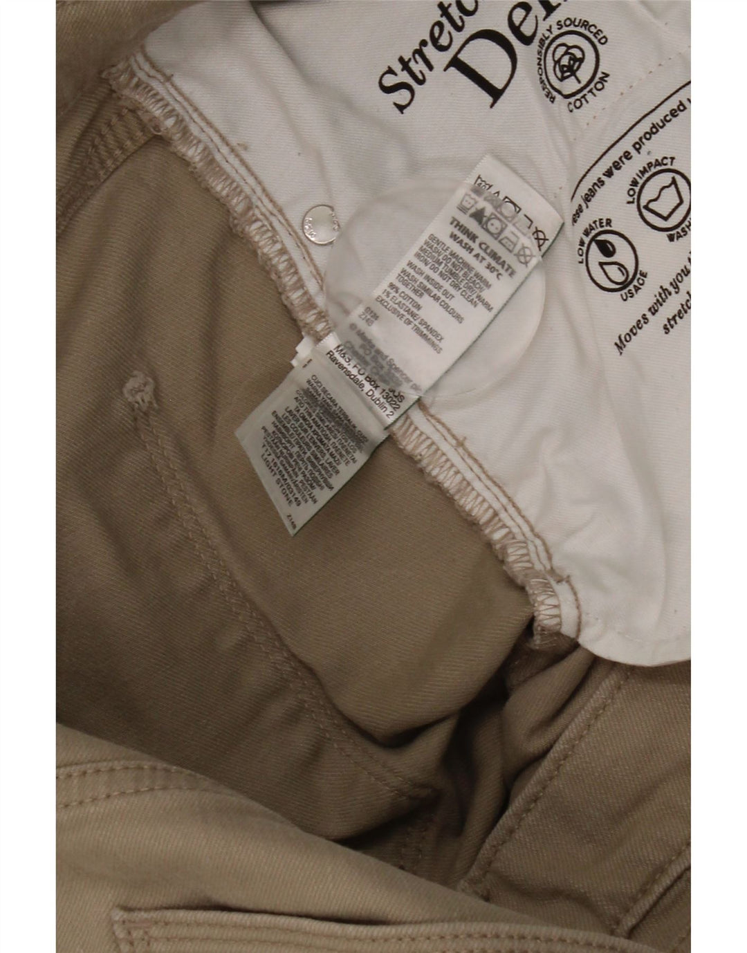 Jeans retos masculinos Marks & Spencer W34 L31 algodão bege