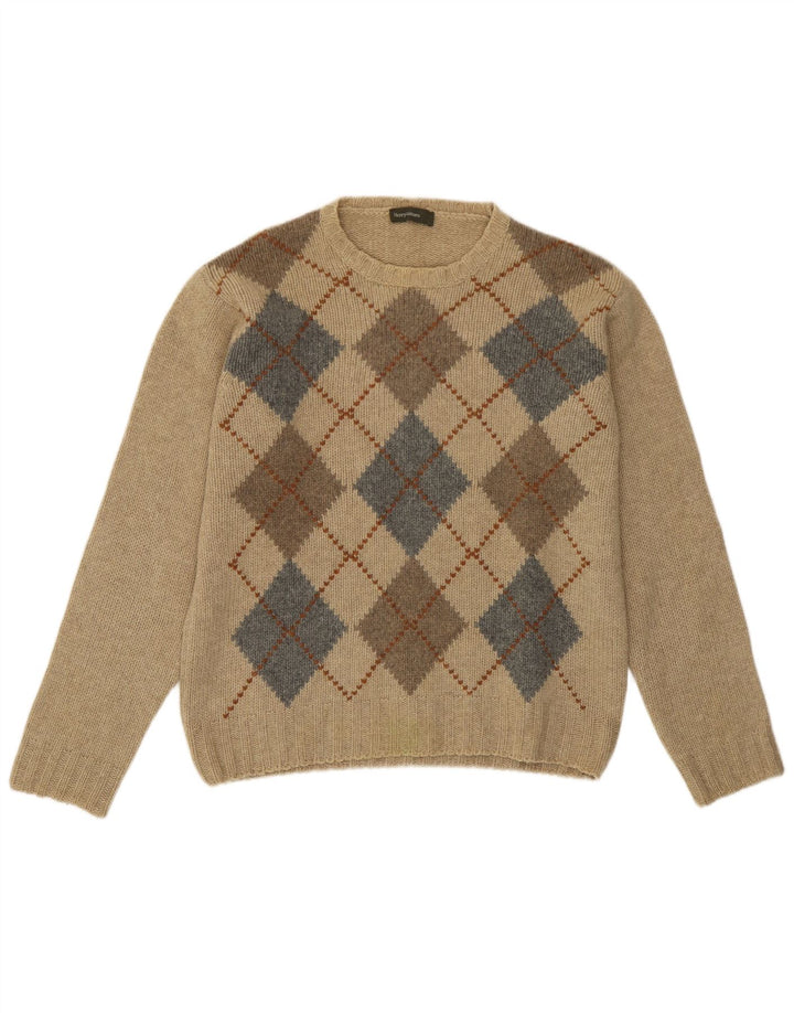 Suéter masculino Henry Cottons com gola redonda, bege médio Argyle/Diamante