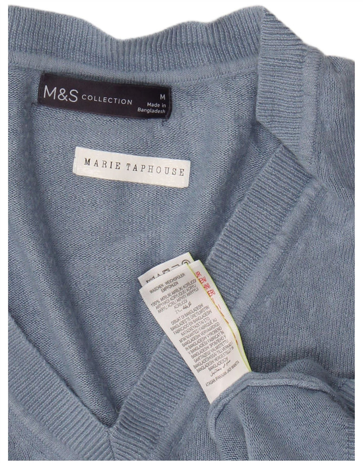 MARKS & SPENCER Suéter feminino curto com decote em V Reino Unido 14 azul médio