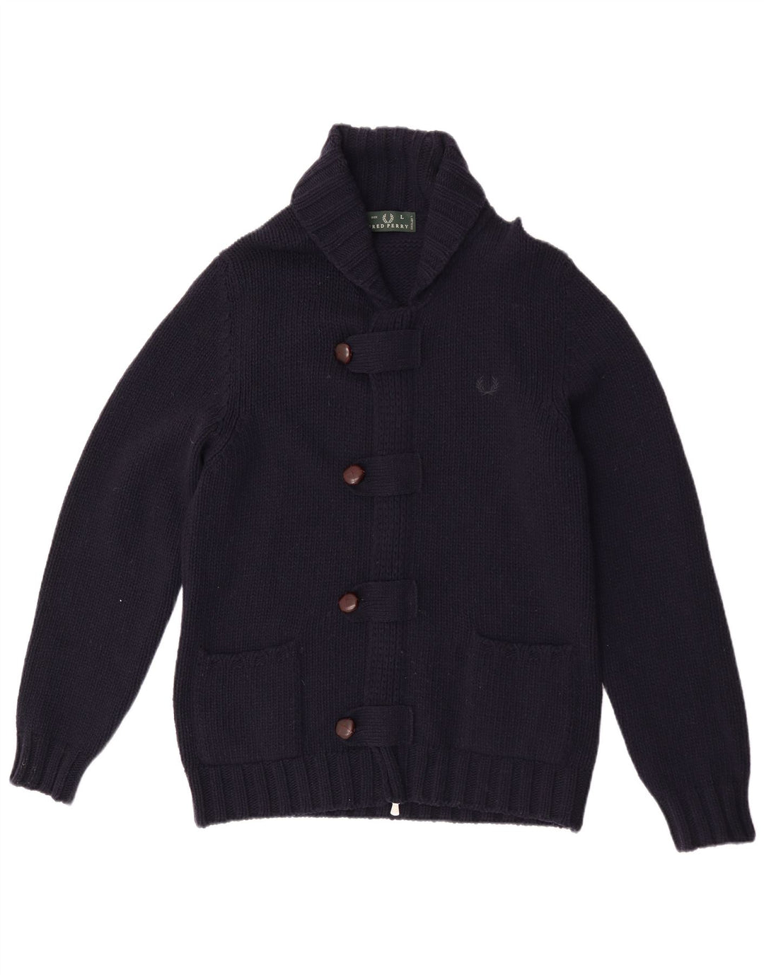 Suéter cardigã masculino Fred Perry grande lã azul marinho