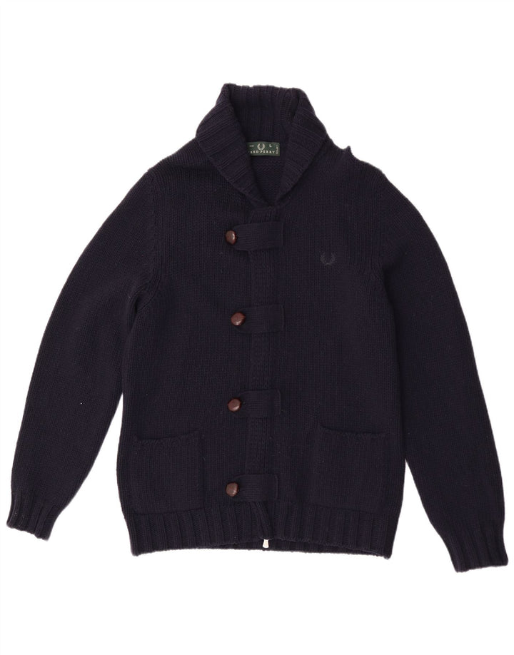Suéter cardigã masculino Fred Perry grande lã azul marinho