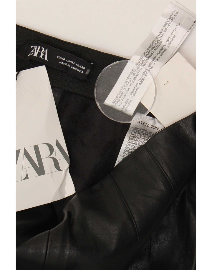 Zara Leggings femininas de couro sintético médio W28 L27 poliuretano preto