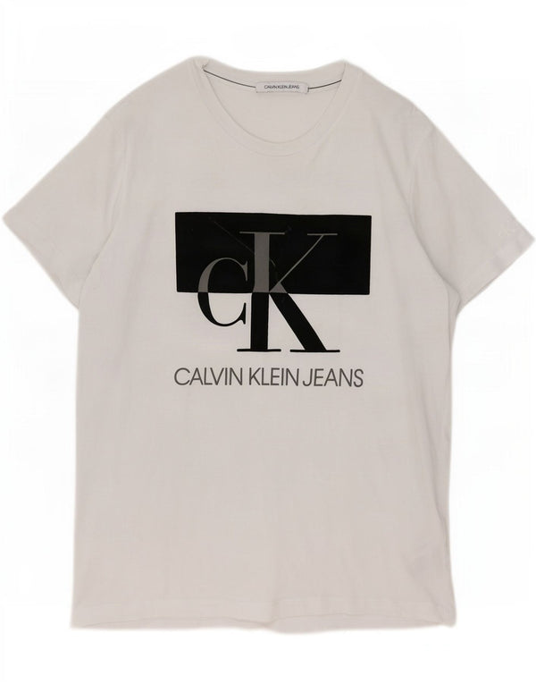 Camiseta masculina Calvin Klein Jeans com estampa gráfica grande de algodão branco