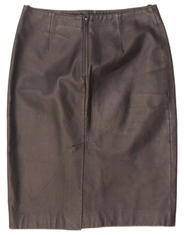 Saia lápis de couro feminina vintage Reino Unido 10 pequena W28 couro preto