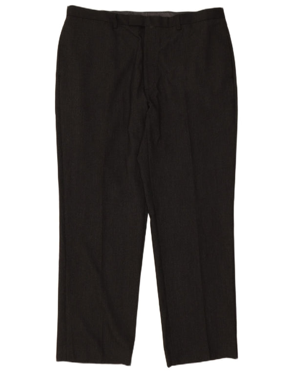 Calça masculina de terno reto Marks & Spencer W38 L31 risca de giz cinza