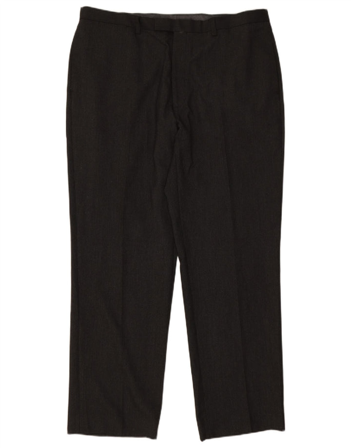 Calça masculina de terno reto Marks & Spencer W38 L31 risca de giz cinza