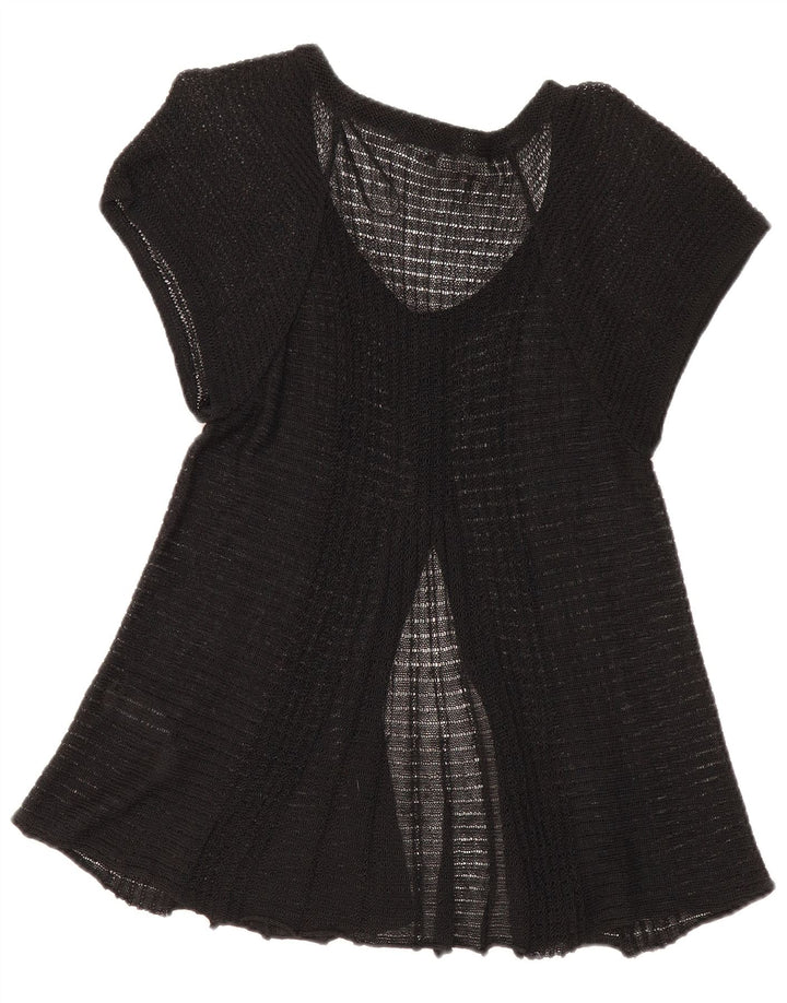 Cardigã feminino de manga curta Marks & Spencer UK 14 linho preto médio