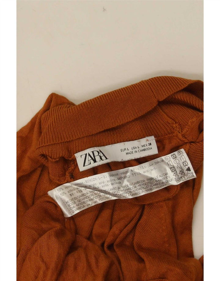 Zara Suéter feminino oversized com gola de tartaruga Reino Unido 16 grande viscose marrom