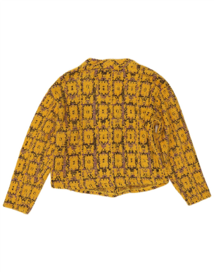 Suéter cardigã feminino oversized ZARA Reino Unido 10 pequeno amarelo geométrico