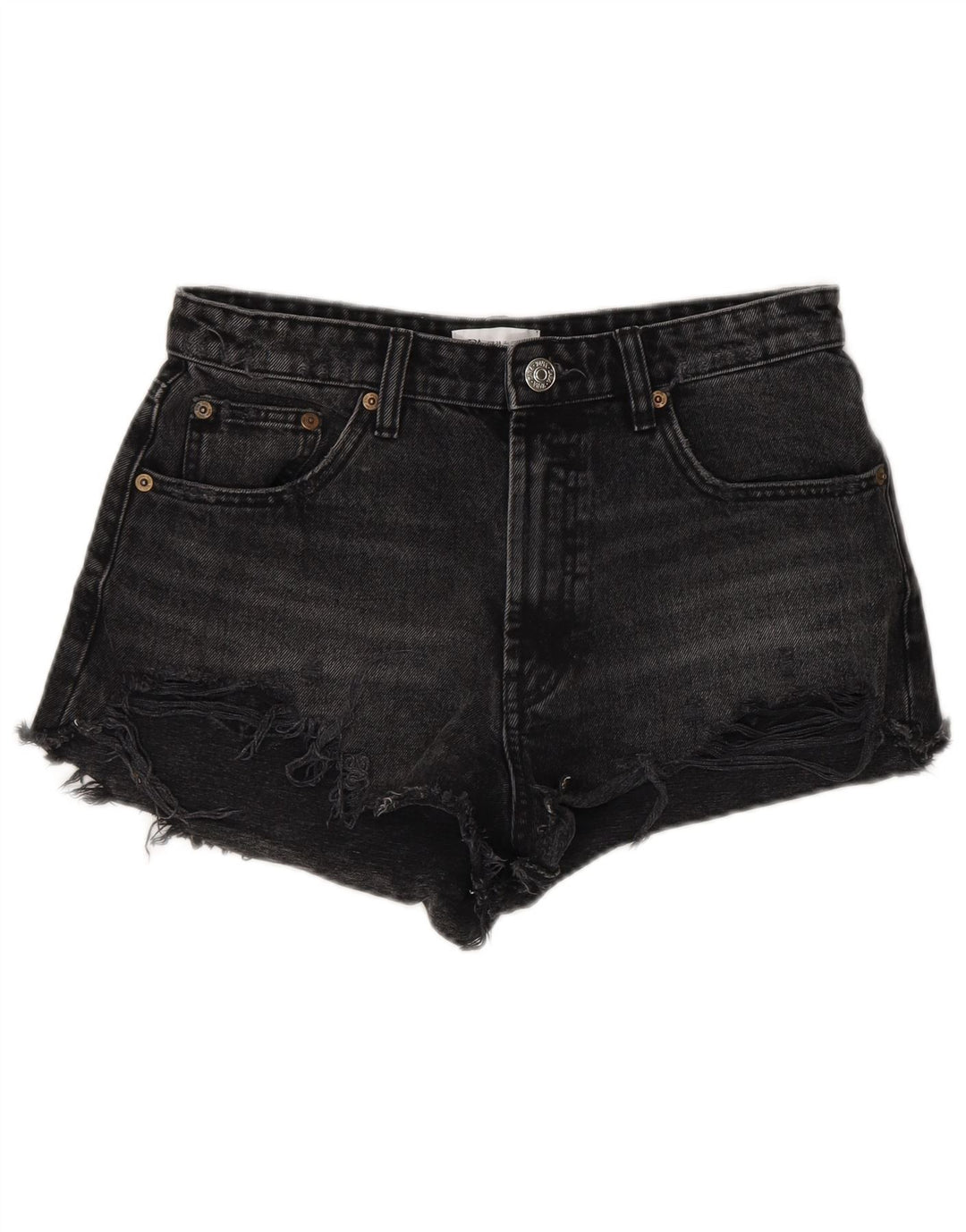 Zara Shorts jeans feminino desgastado UE 38 pequeno W28 algodão preto