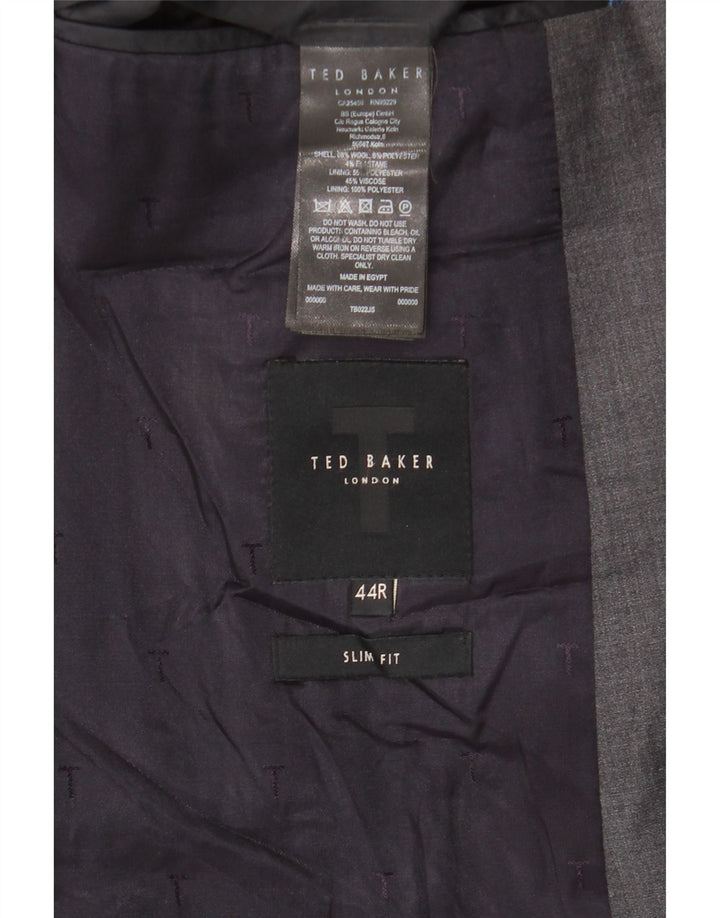 Jaqueta blazer masculina Ted Baker com 2 botões Slim Fit Reino Unido 44 2XL lã cinza