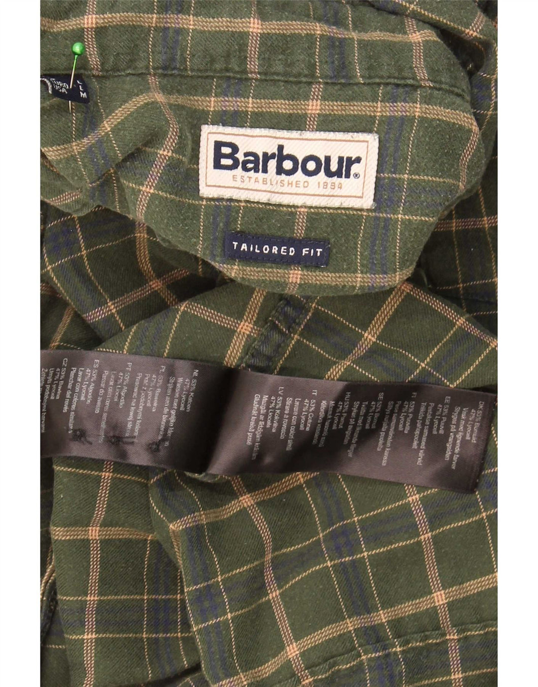 Camisa masculina Barbour sob medida, grande, cáqui, algodão xadrez
