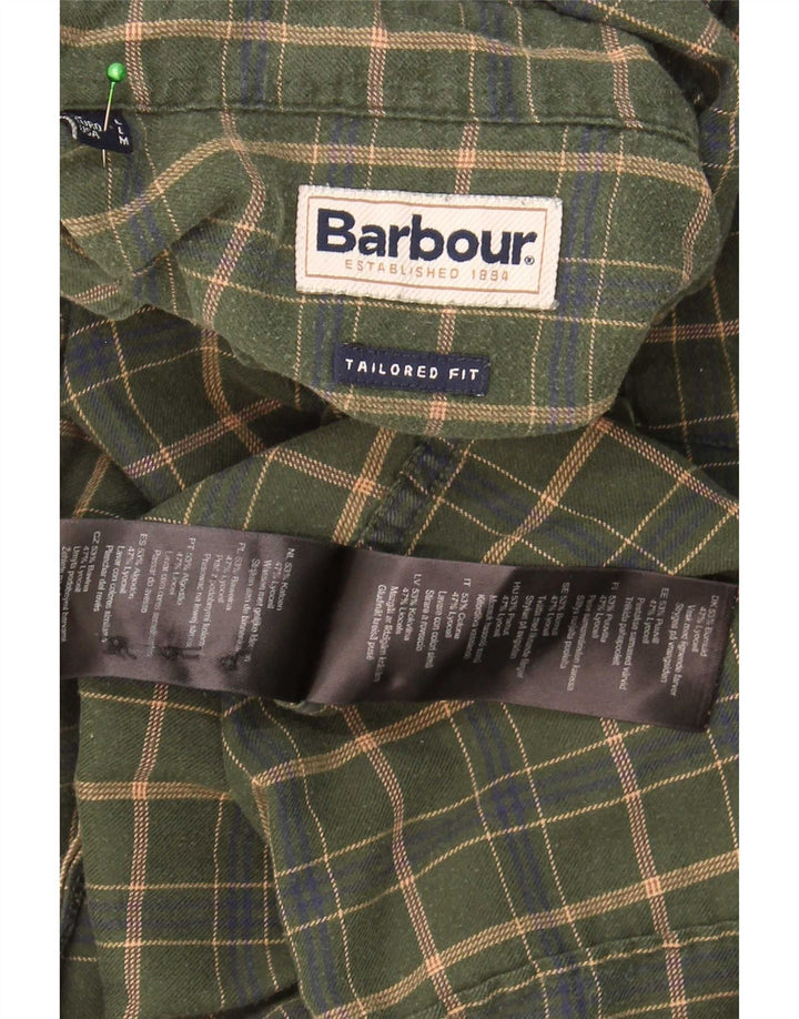 Camisa masculina Barbour sob medida, grande, cáqui, algodão xadrez