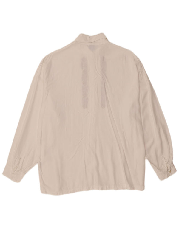 Camisa feminina vintage Reino Unido 16 grande viscose floral branca