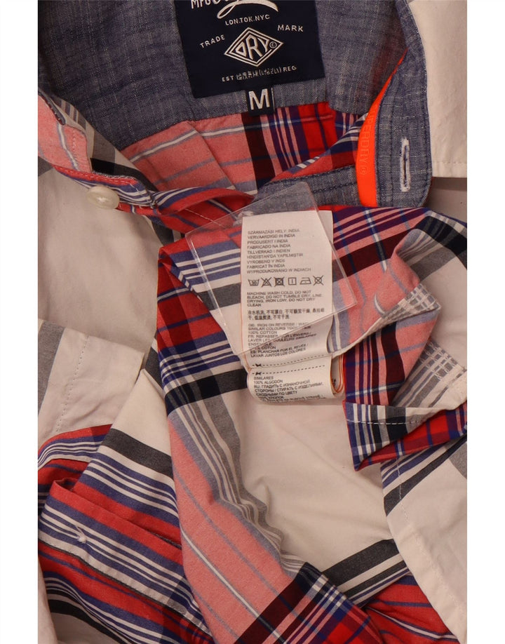 Camisa masculina SUPERDRY de manga curta com ajuste regular, algodão xadrez vermelho médio