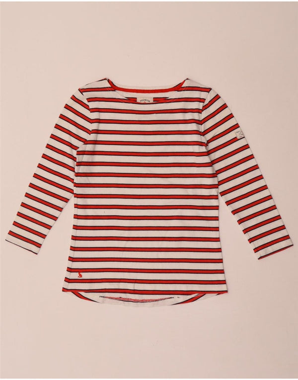 Top feminino Joules manga 3/4 UK 8 pequeno algodão listrado branco