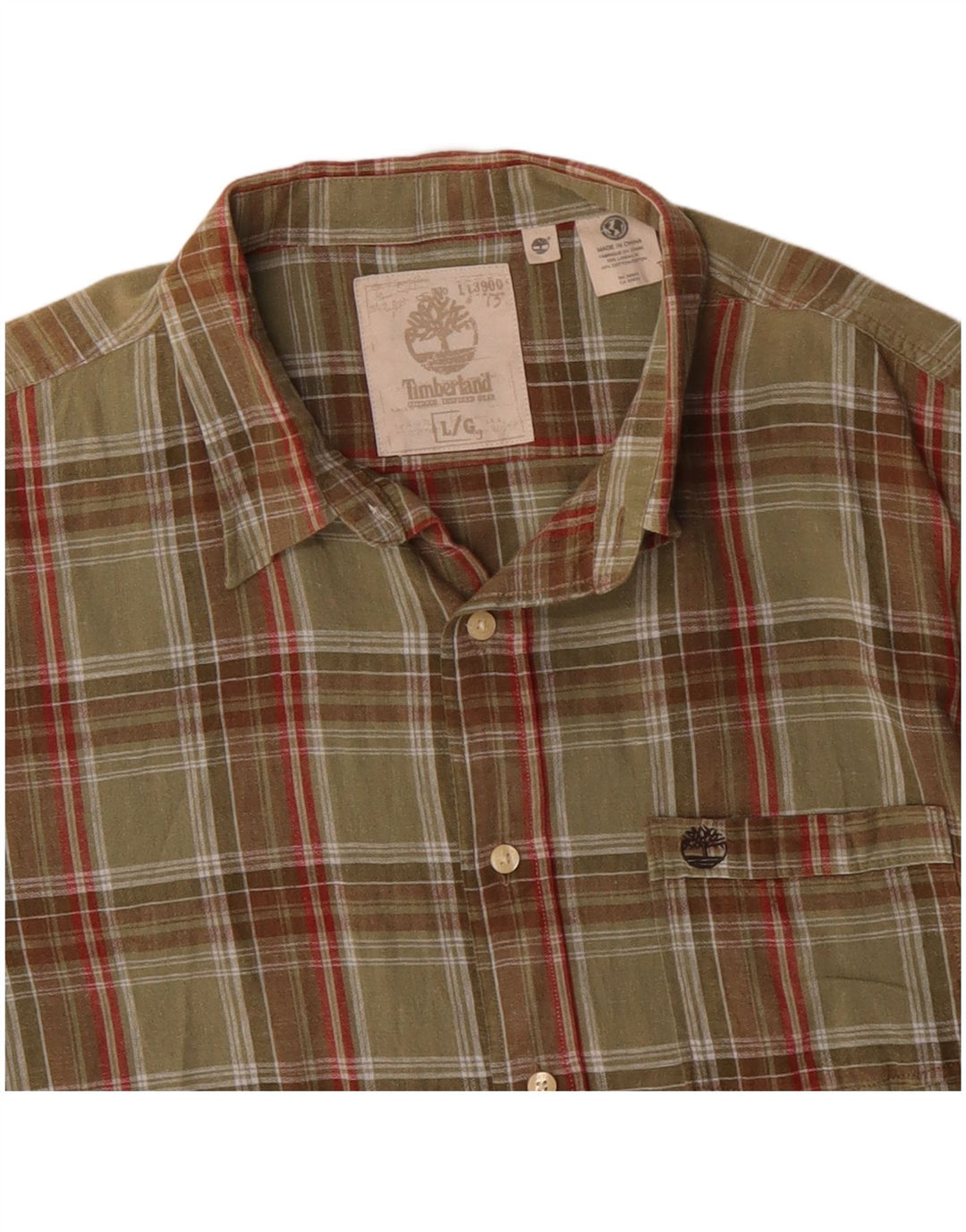 Camisa masculina de manga curta Timberland grande cáqui xadrez algodão clássico
