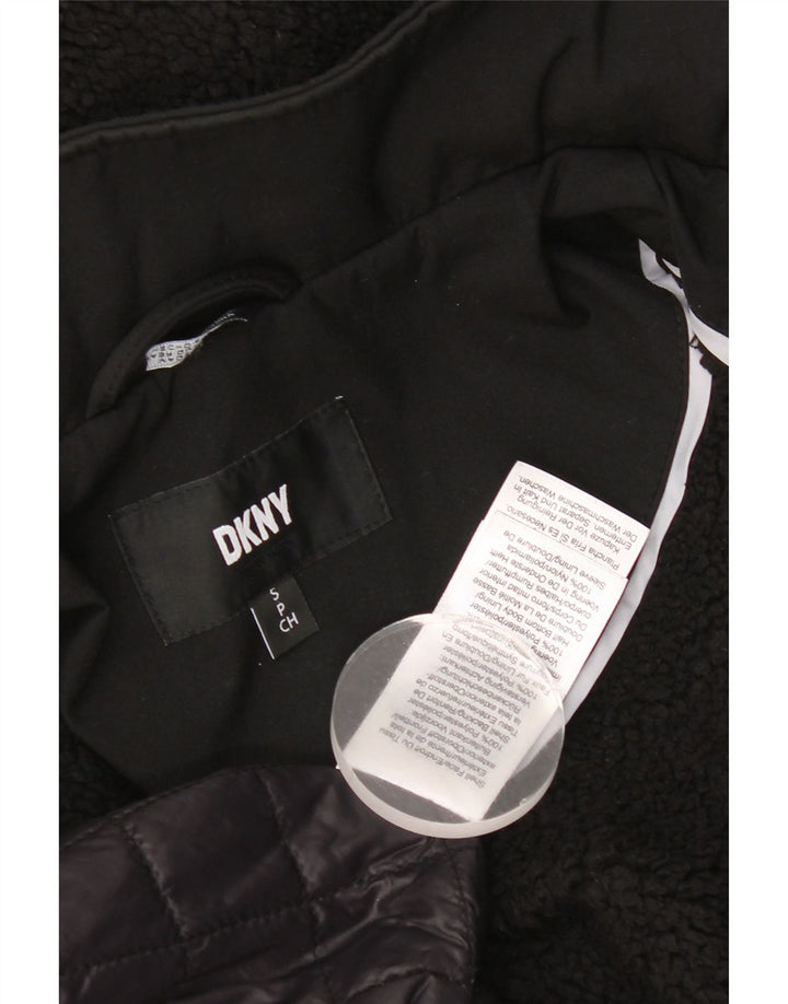 Jaqueta parka feminina com capuz Dkny UK 10 poliéster preto pequeno