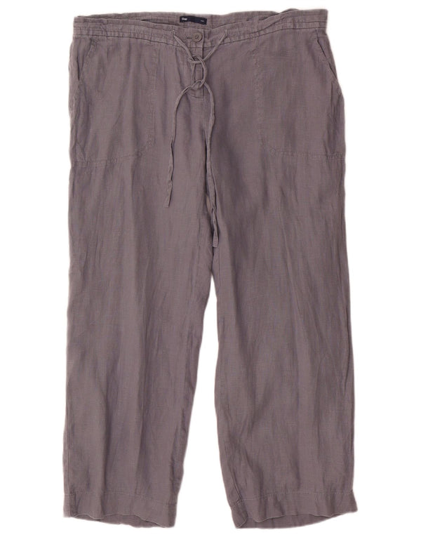 Calça feminina reta casual Gap Reino Unido 12 médio W34 L26 linho cinza