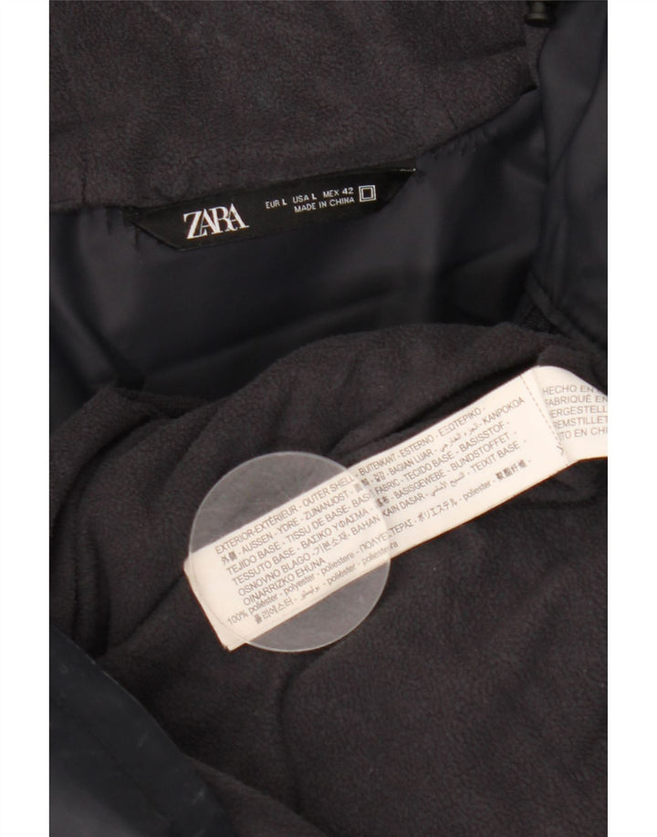 Casaco corta-vento masculino com capuz ZARA Reino Unido 40 grande poliéster azul marinho