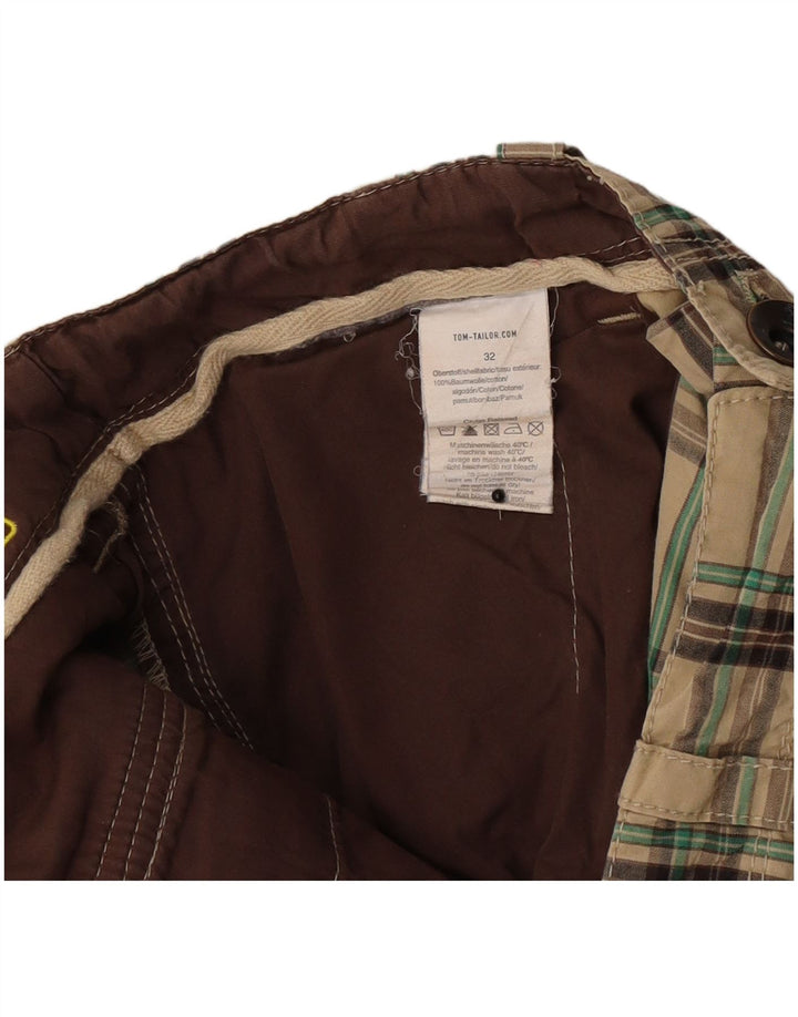 Tom Tailor Mens Chino Shorts W32 Algodão Xadrez Bege Médio