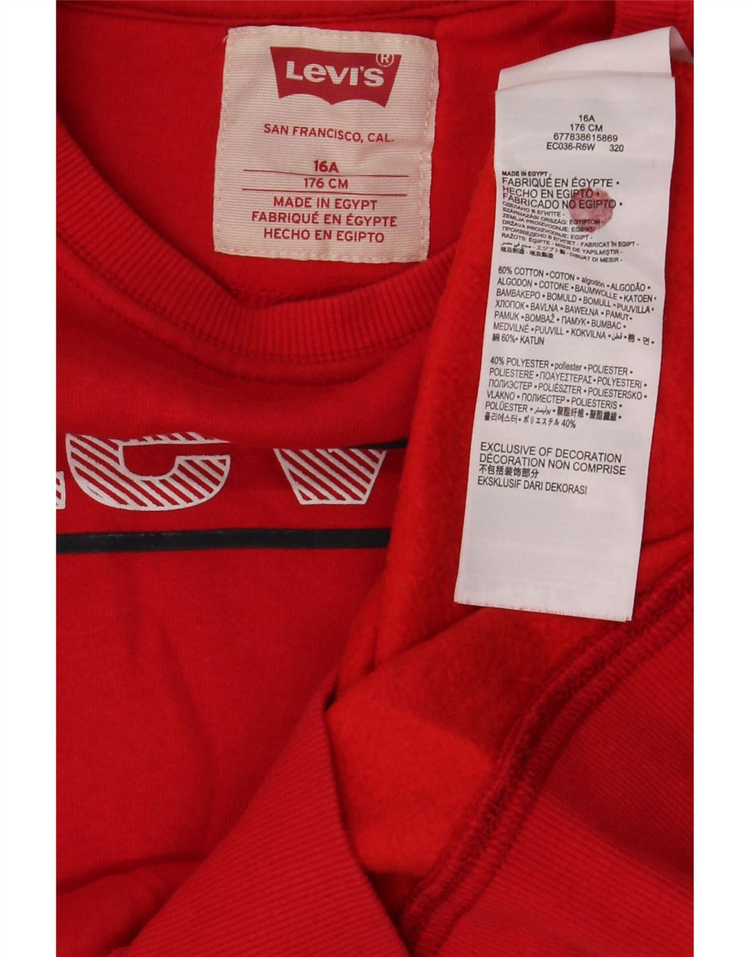 Moletom gráfico Levi's Boys 15-16 anos algodão vermelho