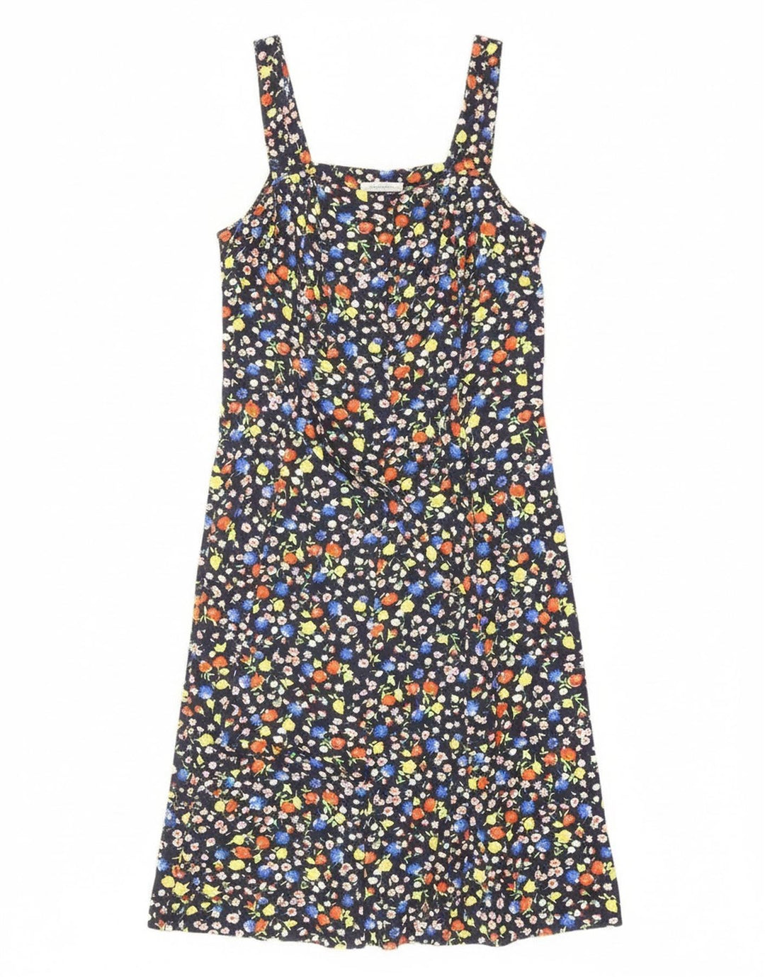 Vestido de verão feminino vintage Reino Unido 12 médio azul marinho floral