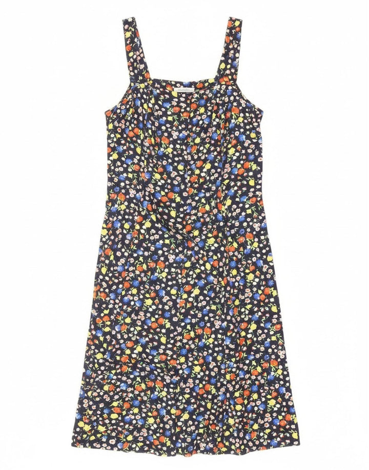Vestido de verão feminino vintage Reino Unido 12 médio azul marinho floral