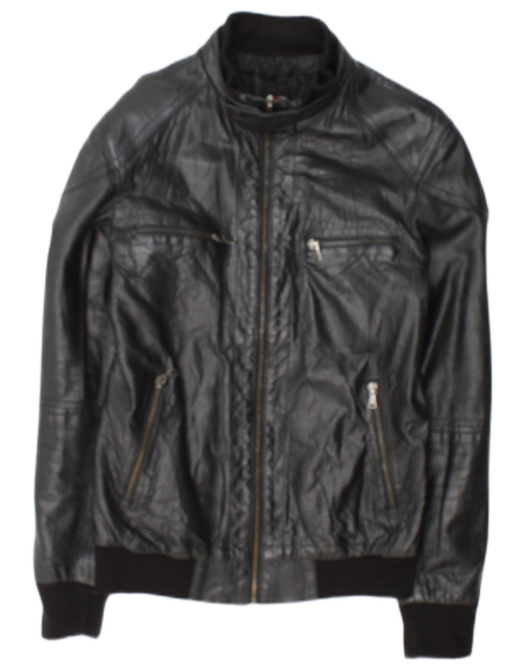Jaqueta de couro masculina vintage UK 36 pequena couro preto