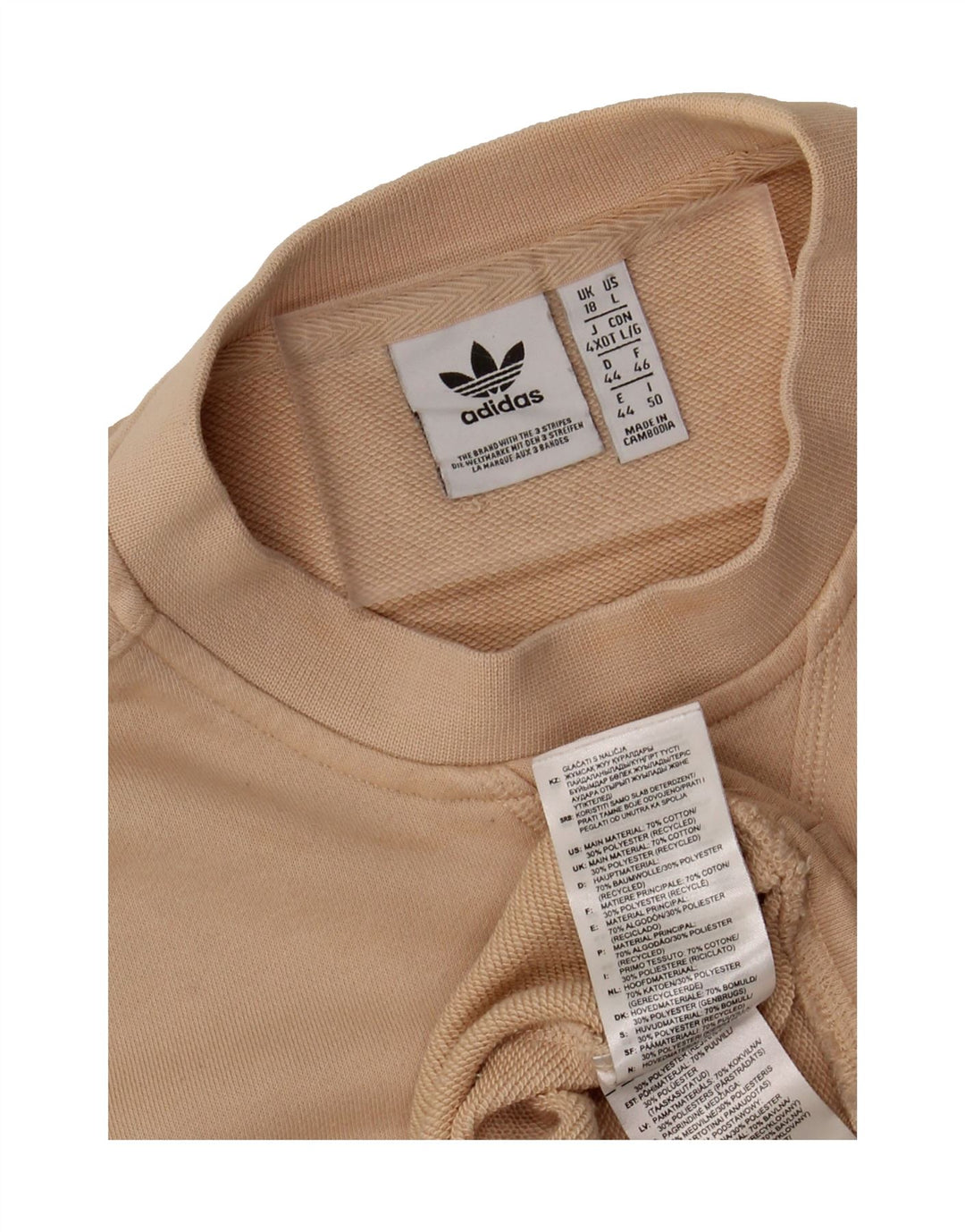 ADIDAS Womens Oversized Sweatshirt Jumper UK 18 XL Beige Cotton Vintage Adidas and Second-Hand Adidas from Messina Hembry 