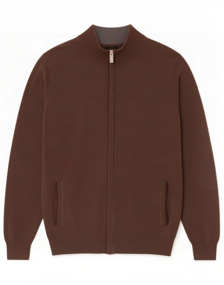 Suéter cardigã masculino Massimo Dutti de algodão marrom médio