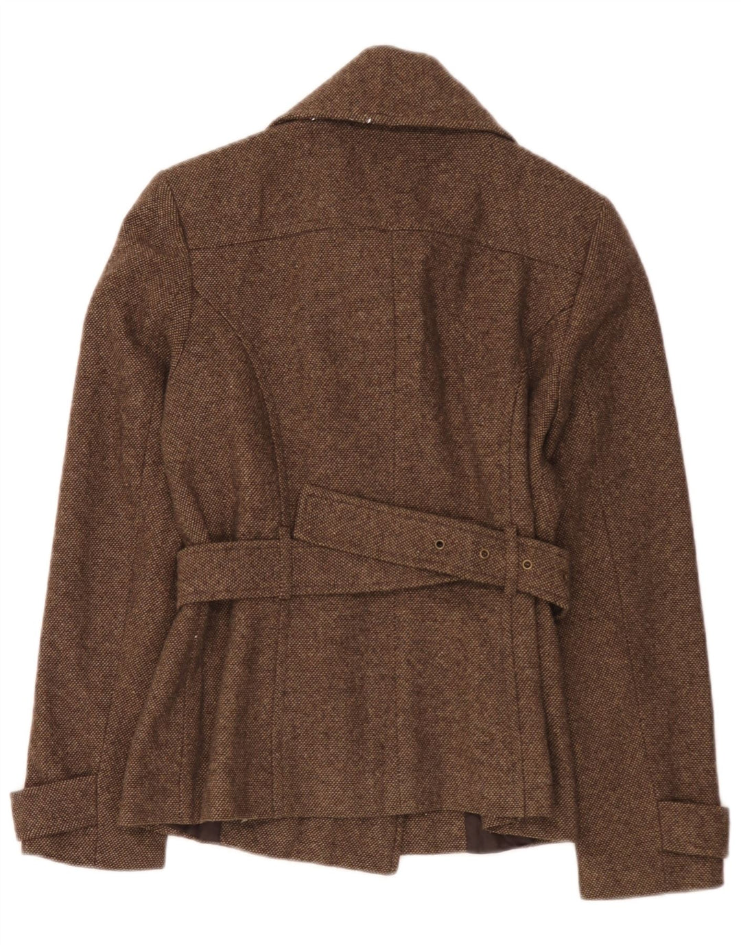 Zara Womens Pea Coat UK 12 Poliéster Marrom Médio