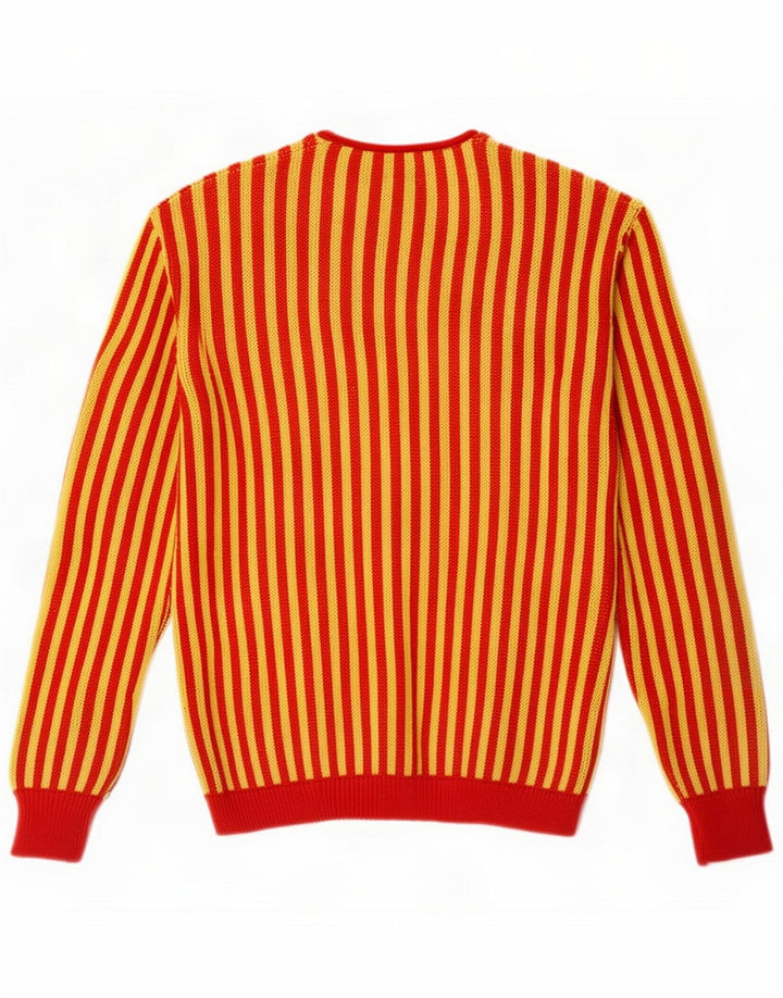 Suéter cardigã masculino vintage listrado amarelo médio